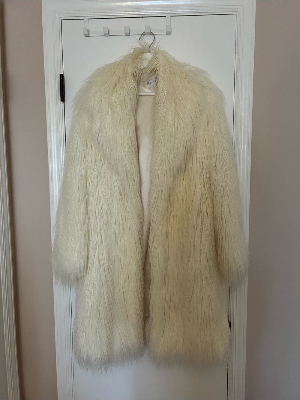 Like New Ivory Faux Mongolian Lamb Fur Long Coat - Size XS